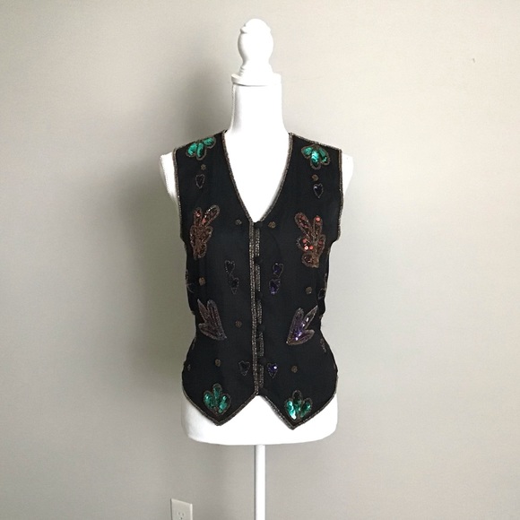 Rare 1990s Vintage Silk Sequin and Bead Vest ASO Phoebe Buffay in Friends - Picture 14 of 16